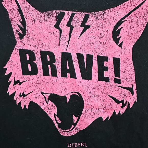 Diesel Y2K Black and Pink Short Sleeve Graphic Cat Brave Tee Size M - Picture 3 of 4